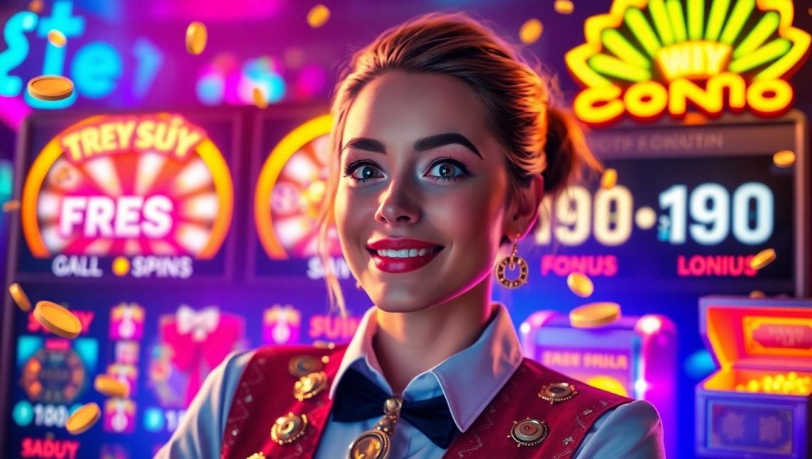 девушка играет в онлайн-слоты и улыбается от выигрыша